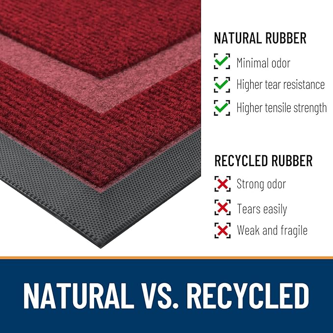 OLANLY Front Door Mat Indoor Outdoor Entrance, Waterproof All-Season, All-Weather Doormat, Sturdy Natural Rubber, Fade Resistant, Low Profile, Easy Clean Patio Porch Entryway Mat, 59x20, Wine Red