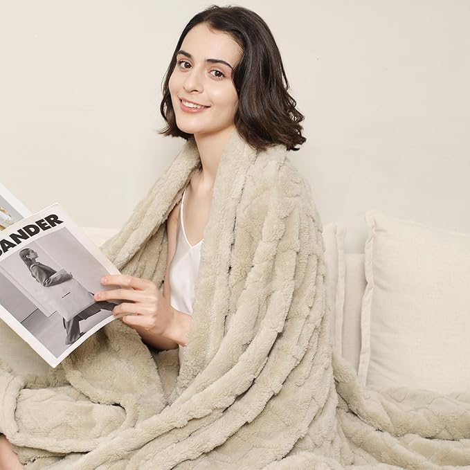 Aganear Blanket Queen Size - Fuzzy Cozy Soft Blanket for Couch, Sofa, Bed, Office, Decorative Present for All Seasons, Portable Throw Blankets for Couch, Sofa, Bed(90"x90", Khaki)