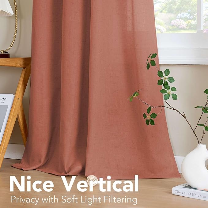 H.VERSAILTEX Linen Curtains Home Decorative Nickel Grommet Curtains Privacy Added Energy Saving Light Filtering Window Treatments Draperies for Bedroom, Terracotta, 2 Panels, 52 x 72 - Inch