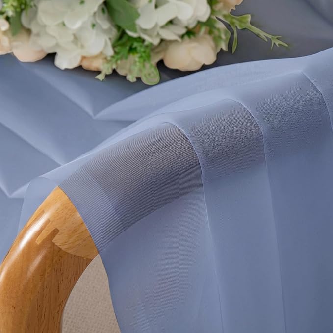 Chyhomenyc Sheer Valances for Windows - Light Filtering Small Window Curtains for Living Room Bathroom Cafe Laundry Basement, Modern Dual Rod Pocket Voile Curtain, 42Wx14L inches, Denim Blue, 2 PCS