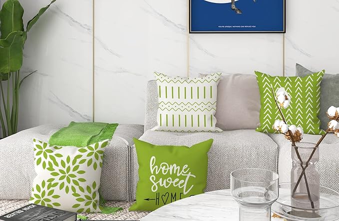 YCOLL Pillow Covers 16x16 Set of 4, Modern Sofa Throw Pillow Cover, Decorative Outdoor Linen Fabric Pillow Case for Couch Bed Car, Sage Green