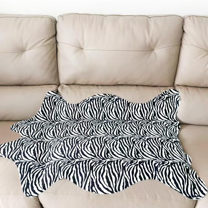 Faux Fur Zebra Animal Print Rug Perfect Throw Area Rug Carpet Floor Mat for Office/Kids Room/Under Tables/Smaller Area 3.6x2.3 feet
