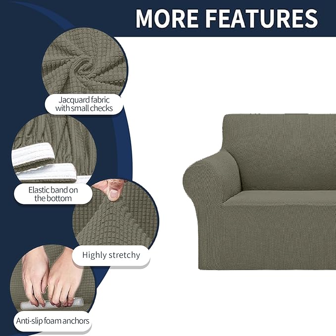 Cupuamon 2026 New Stretch Oversized Sofa Slipcovers Couch Sofa Cover for 4 Seater Furniture Protector Covers with Elastic Bottom Jacquard Fabric Small Checks for Pets, Kids - Khaki