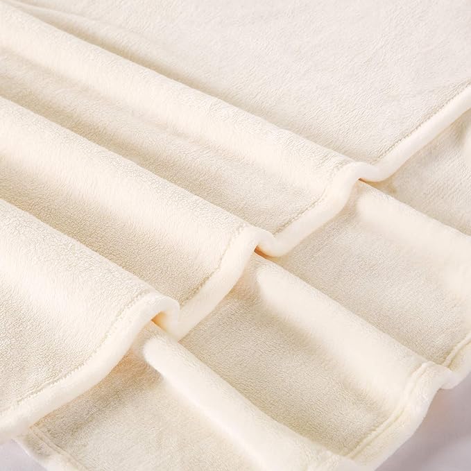 TASTHROW Large Flannel Fleece Throw Blanket, 50×70 Inch - Cozy Lightweight Thick Blanket - All Seasons Suitable for Women, Men and Kids (Two Pack, Creamwhite)