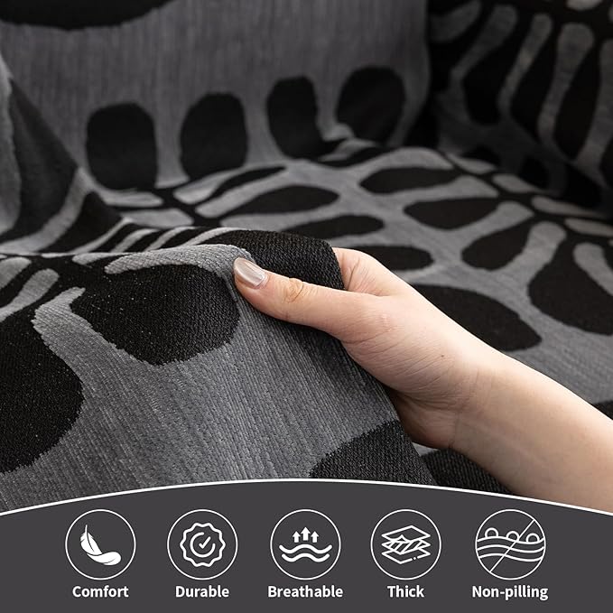 HANDONTIME Boho Couch Cover Blanket Geometric Striped Pet Covers for Couches and Sofas Dark Grey and Black Dog Cover for Couch Pet Friendly Chenille Sectional Sofa Covers for Pets Washable, 71" X118"