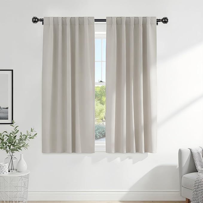PONY DANCE Blackout Curtains Thermal Insulated Window Treatment Panels Room Darkening Blackout Drapes for Living Room Back Tab/Rod Pocket Bedroom Draperies (2 Panels, Cream, 52 x 84 Inch)