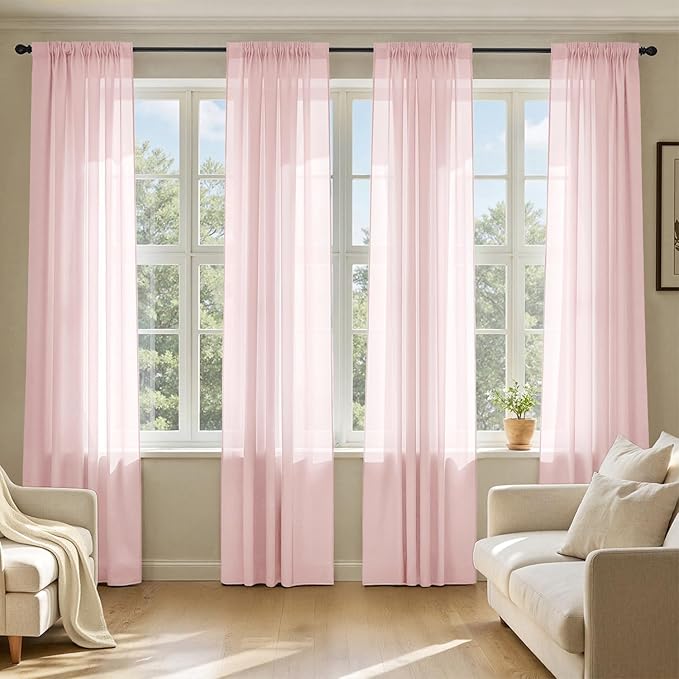 MIULEE Blush Pink Sheer Curtains 108 Inches Long, 4 Panels Set, Light Filtering Rod Pocket Voile Drapes for Living Room and Bedroom, Airy Soft Fabric Window Treatments, 42 x 108 Inches