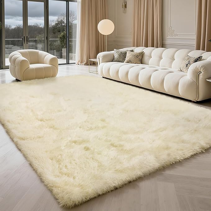 Shag Area Rug for Bedroom 4x6,Ivory Fluffy Area Rugs for Living Room,Soft Fuzzy Rug Non-Shedding Indoor Plush Carpet for Kids Bedroom Nursery Dorm Home Decor