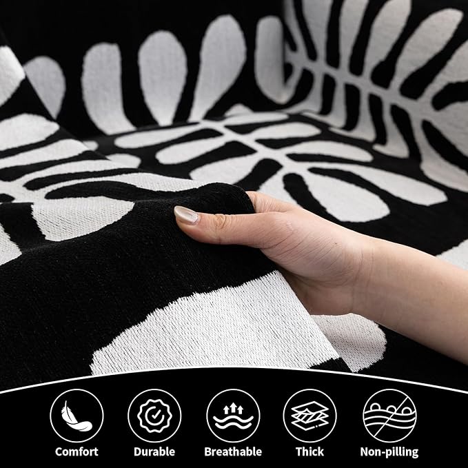 HANDONTIME Boho Couch Cover Blanket Geometric Striped Pet Covers for Couches and Sofas Black and White Dog Cover for Couch Pet Friendly Chenille Sectional Sofa Covers for Pets Washable, 71" X 118"