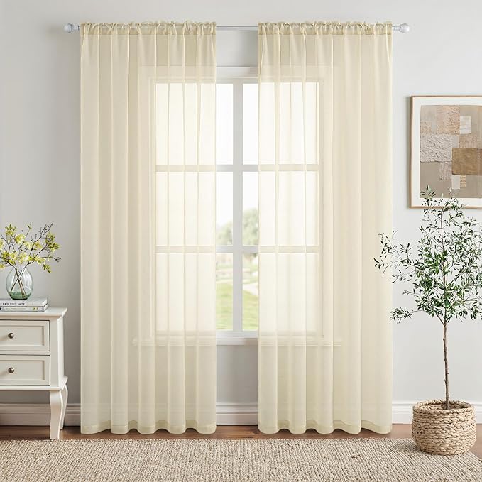 MIULEE 2 Panels Solid Color Light Cream Sheer Window Curtains Elegant Window Voile Panels/Drapes/Treatment for Bedroom Living Room (54 X 84 Inches Light Cream)