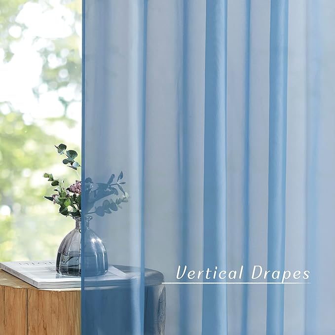 NICETOWN Stone Blue Sheer Curtains 108 inches Long, Grommet Top Elegant Voile Textured Window Treatments Light Filtering for Bedroom/Living Room, W54 x L108, 2 Panels
