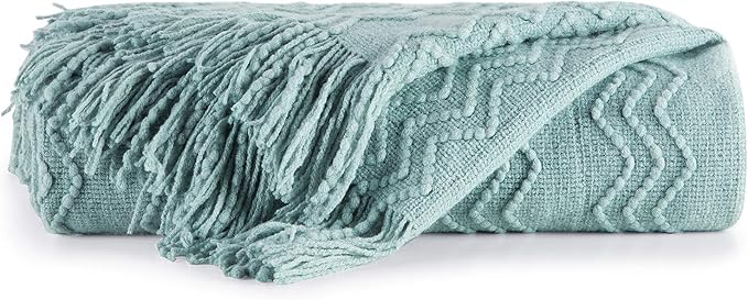 BOURINA Aqua Throw Blanket 60x80 Inches Throw Textured Solid Soft Sofa Throw Couch Knitted Decorative Blanket
