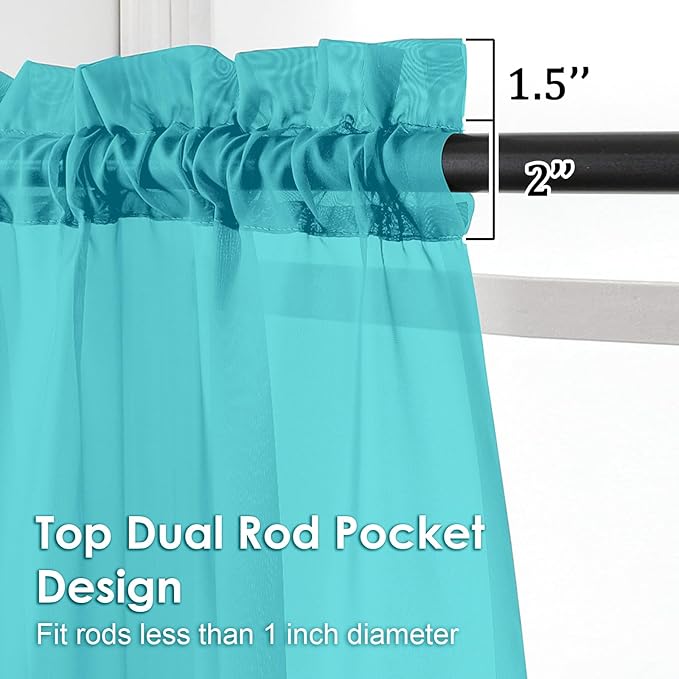 OVZME Turquoise Sheer Curtains 78 Inches Long 2 Panels - Soft Light Filtering Window Sheer Panels for Living Room/Bedroom, Top Dual Rod Pocket, 1 Pair, Each 42Wx78L Inches