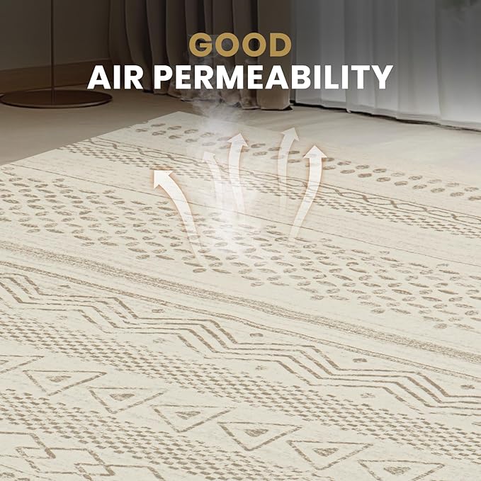 Washable Rugs 8x10 Area Rugs for Living Room- Large Moroccan Rugs for Bedroom, Dining Room, Ultra Soft Low Pile Foldable Carpet with Non Slip Rubber Backing,Neutral Accent Rug(Light Brown)