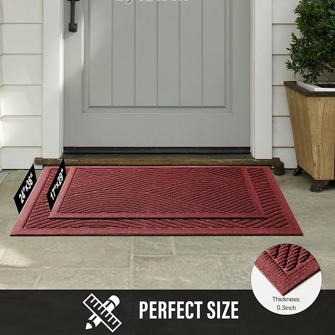 HIYARD Sturdy Front Door Mat, Absorbent Muddy Dirt Resist Welcome Door Mats Outdoor Indoor, Stain and Fade Resistant, Non-Slip Backing Entry Mat Low Profile Doormat for Entryway, 29×17, Red