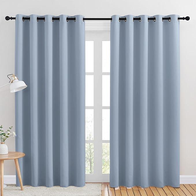 NICETOWN Room Darkening Draperies Window Curtain Panels, Vintage Blue, 2 Panels, W60 x L84 -inch, Thermal Insulated Grommet Room Darkening Curtains for Bedroom