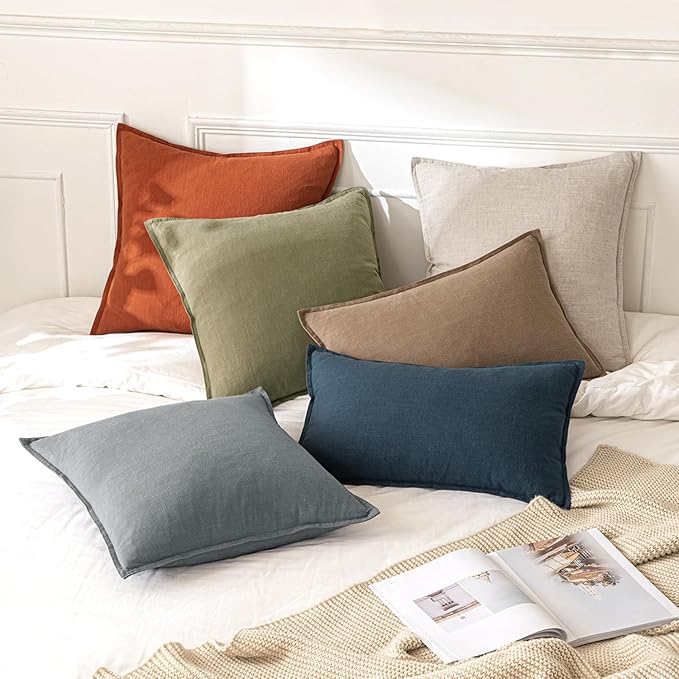 MIULEE Decorative Linen Pillow Covers 18x18 Inch Burnt Orange Boho Farmhouse Neutral Couch Throw Pillows for Bed Pack of 2 Accent Modern Pillowcase Summer Sofa Livingroom Home Decor