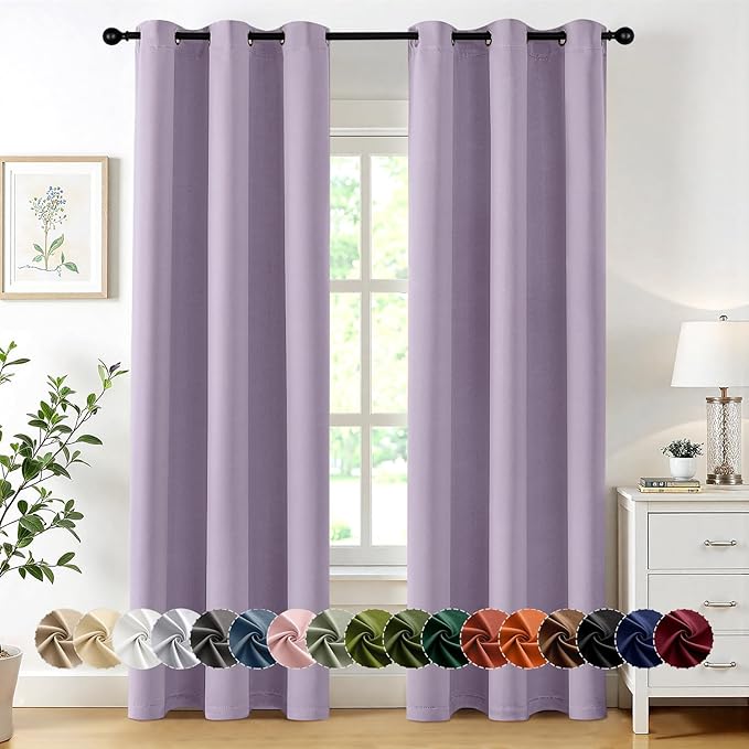 MIULEE Lilac Blackout Curtains for Bedroom Living Room 84 Inches Long 2 Panels, Thermal Insulated Room Darkening Drapes Solid Grommet Noise Reduction Light Blocking Window Treatments 40x84 Inch