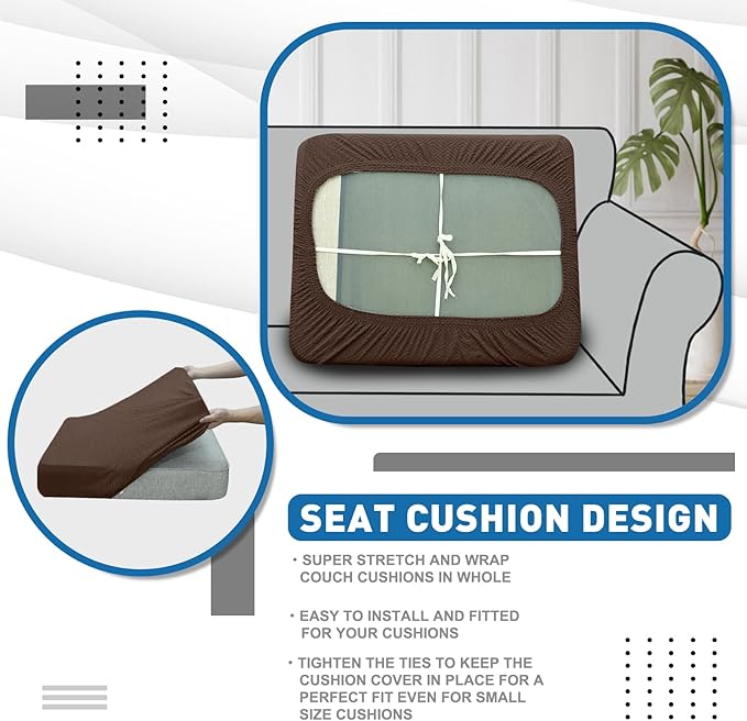 XINEAGE Large Couch Cushion Covers Seat Cushion Cover Thick Stretch Sofa Slipcovers 1 Piece Individual Couch Covers with Elastic Bottom(Single XL Seat Cushion/Backrest,Coffee)