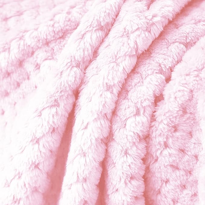 Exclusivo Mezcla Fleece Throw Blanket, Super Soft and Warm Blankets for Couch, Sofa and Bed Waffle Textured, Cozy, Fuzzy and Lightweight (Light Pink, 40x50 Inches)