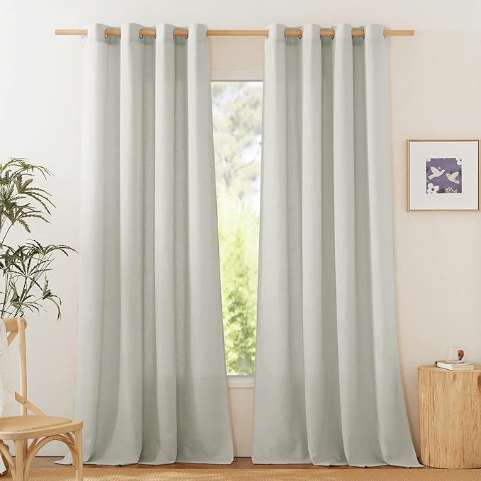 NICETOWN Thick Linen Gray Curtains for Bedroom, Grommet Privacy Added with Light Through Semitransparent Linen Weave Window Drapes for Kids Room/Living Room, W55 x L90, 2 Pieces