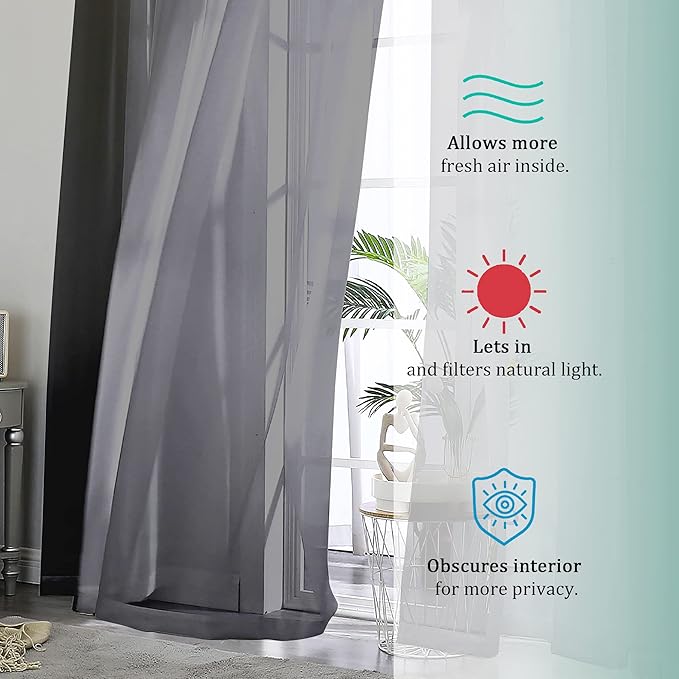 OWENIE Short Black Sheer Curtains 36 Inches 2 Panels Set - Kitchen Tiers Valances Curtains Light Filter Rod Pocket Voile Cafe Curtains for Kitchen Bathroom Small Half Window, 42 in W x 36 in L, Black