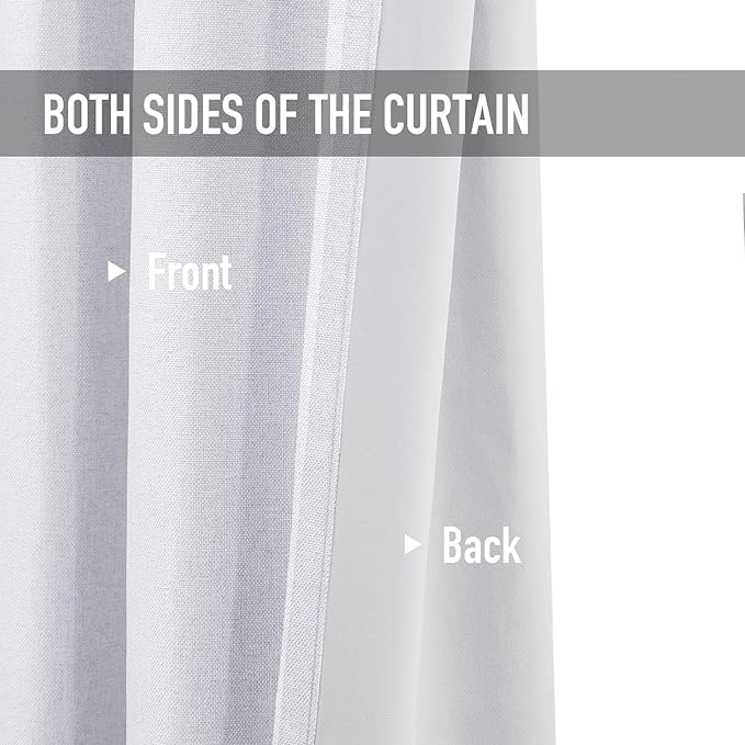 100% Blackout Shield Linen Blackout Curtains for Bedroom, Greyish White Grommet Curtains for Living Room, Thermal Insulated Room Darkening Drapes for Nursery, Boho Home Decor, 40" W x 45" L, 2 Panels