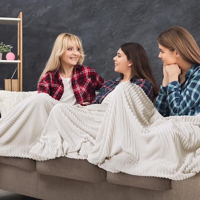 Buryeah 12 Pcs Flannel Throw Blanket Bulk 50 x 60 in Sleepover Blanket Outdoor Wedding Throw Lightweight, Oeko-tex Standard 100 Certified for Sofa Homeless Gifts (Cream White)