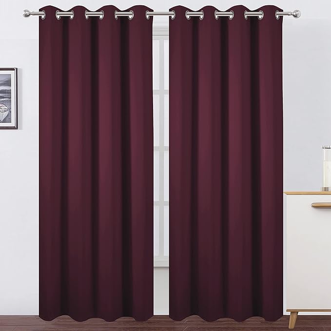 LEMOMO Blackout Curtains 66 x 95 inch/Burgundy Red Curtains Set of 2 Panels/Thermal Insulated Room Darkening Bedroom Curtains
