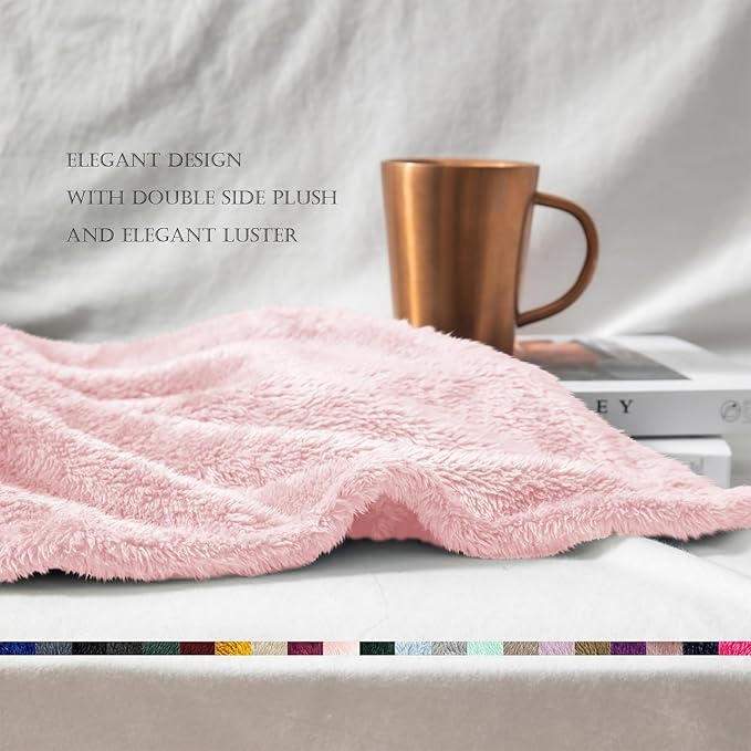 Exclusivo Mezcla Plush Fuzzy Fleece Bed Blanket Queen Size, Super Soft, Fluffy and Warm Blankets for Couch, Bed, All Season (Light Pink, 90x90 Inches)