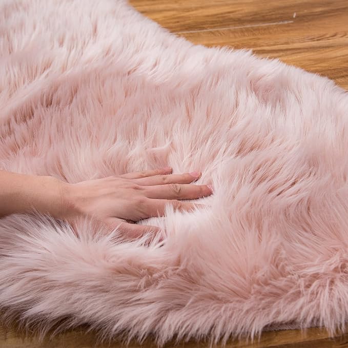 EasyJoy Ultra Soft Fluffy Shaggy Area Rug Faux Fur Rug Chair Cover Seat Pad Fuzzy Area Rug for Bedroom Floor Sofa Living Room (2 x 4 ft Sheepskin, Pink)