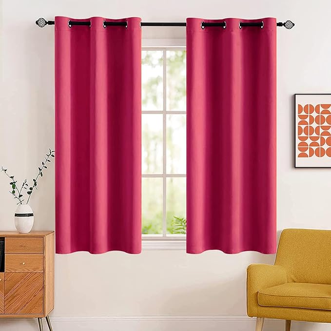 MIULEE Blackout Room Darkening Curtains Thermal Insulated Drapes Solid Window Treatment Set Grommet Top Light Blocking Curtain for Living Room/Bedroom 2 Panels 42 x 63 inch Hot Pink