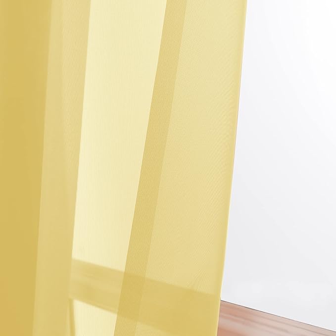 OWENIE Gold Sheer Curtains 96 Inch Length 2 Panels Set, Elegant Sheer Curtains for Bedroom, Window Voile Sheer Curtain Panels/Drapes/Treatment for Living Room, 2Pcs, Total 84“ Wide