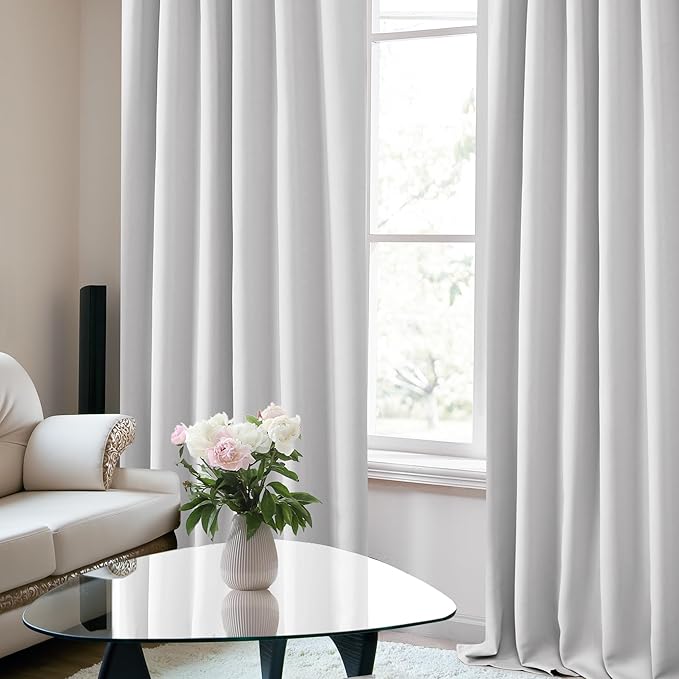Deconovo Blackout Curtains, Thermal Insulated, W52 x L84 2 Panels, Back Tab, Machine Washable, Room-Darkening Drapes for Bedroom/Living Room Greyish White
