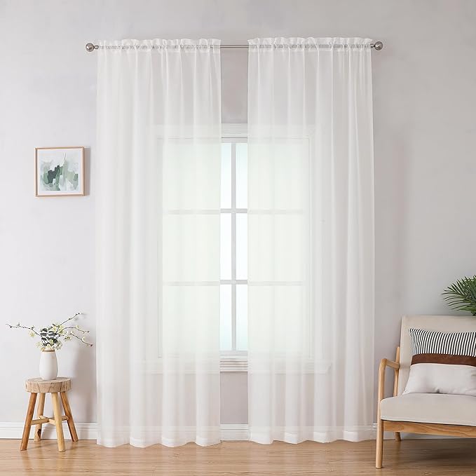 OWENIE Sheer Curtains 78 inch Length, Ivory Sheer Cutains 2 Panels Set for Bedroom/Living Room, Rod Pocket Voile Fimly Drapes, 2pcs, Each 42" W x 78" L