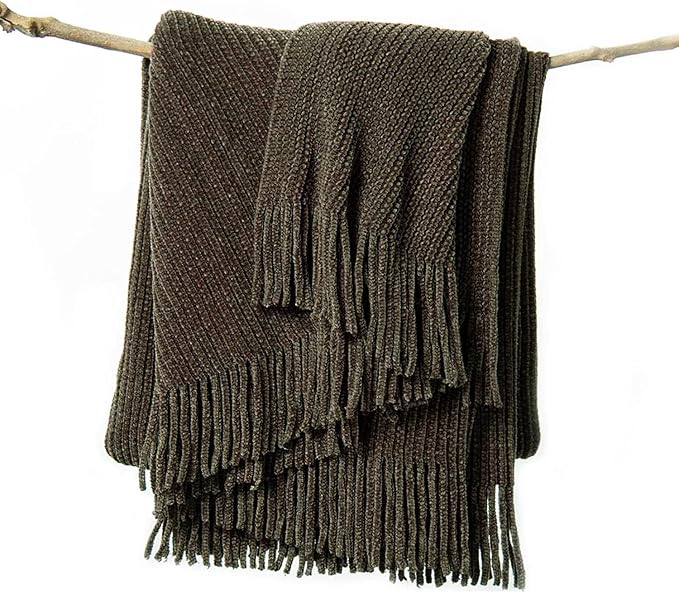 lifein Throw Blanket for Couch, Soft Boho Decor Bed Throw,Cozy Brown Knitted Chenille Small Farmhouse Lightweight Throw (Brown,60 * 80")