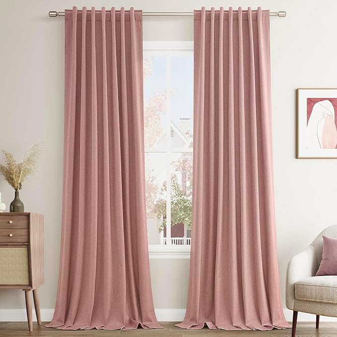 Guken 100% Blackout Curtains 84 Inch Length 2 Panels Set for Living Room Bedroom Back Tab Thermal Insulated Black Out Linen Drapes Room Darkening Window Curtains 84 Inches Long, Ash Rose