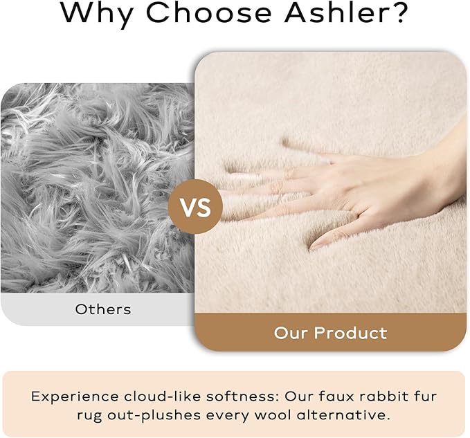 Ashler Faux Fur Rug, Ultra Soft Faux Rabbit Fur, Beige Area Rugs, 6 x 9 Feet Rectangle, Machine Washable Nursery Decor Throw Rugs for Bedroom, Kids Room, Living Room