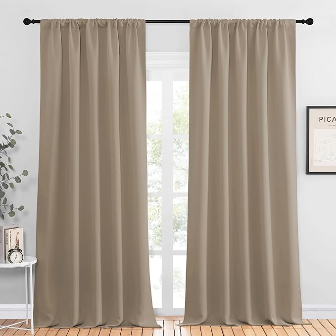 NICETOWN Blackout Curtains for Living Curtains, Taupe, 2 Panels, 52 by 95, Room Darkening Window Curtain Panels, Easy-Care Solid Thermal Insulated Draperies/Drapes for Daughter Room