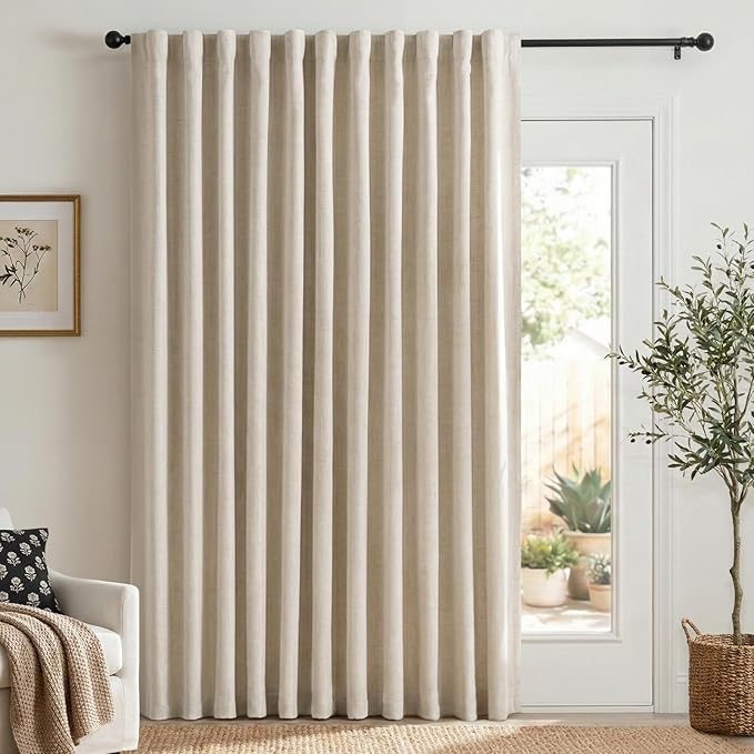 100% Blackout Shield Linen Blackout Curtains for Bedroom 90 Inches Long, Back Tab/Rod Pocket Living Room Drapes, Thermal Insulated Blackout Curtains 1 Panel Set, 100" W x 90" L, Oatmeal