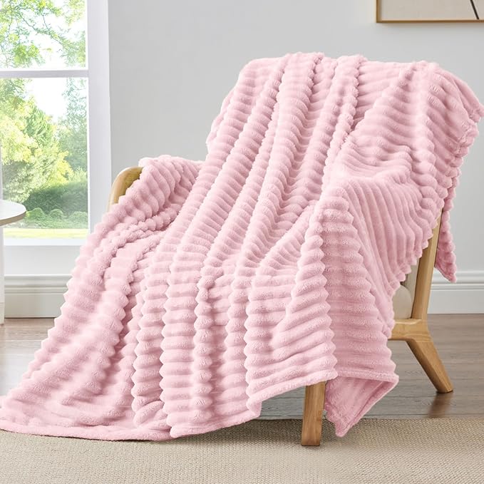 BEDELITE Twin Blanket for Couch & Bed, 300GSM Soft & Warm Fleece Blanket, Decorative and Giftable Striped Cherry Blossom Blankets for Women, Men, 60"x80"