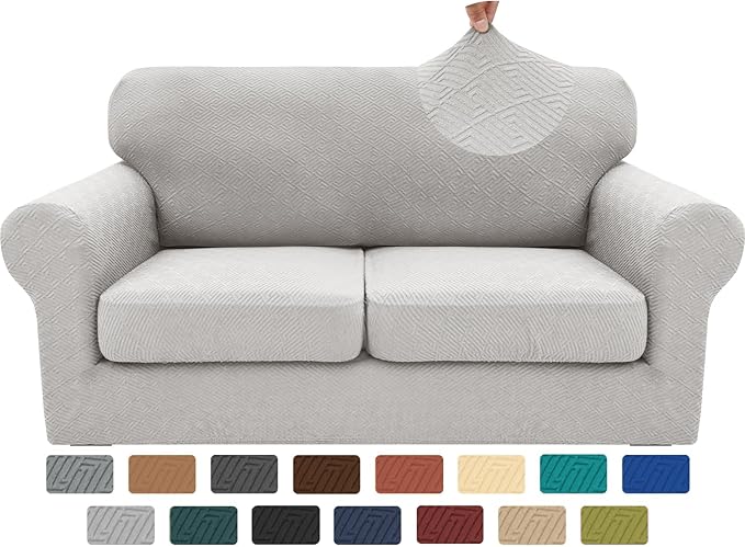 XINEAGE 2026 New 3 Pieces Couch Covers for 2 Cushion Sofa Super Stretch Loveseat Slipcover Pet Dog Universal Slip Cover Anti Slip Love Seat Furniture Protector (Silver Grey, 55"-69")