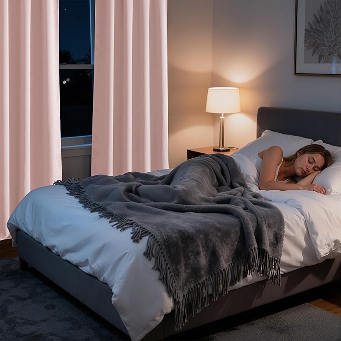RYB HOME Bedroom Blackout Curtains 72 inches Long, 100% Blackout Thermal Insulated Noise Reducing Curtains for Living Room Nursury, 62 inches Wide by 72 inches Long, Baby Pink