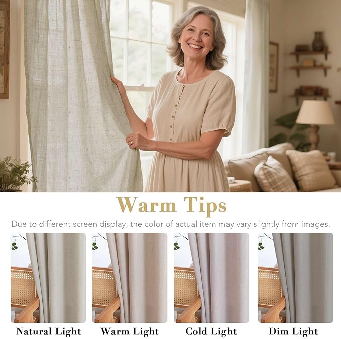 H.VERSAILTEX Living Room Linen Curtains - Semi Sheer, Nickel Grommet, Energy Saving, Light Filtering Window Treatments - Oatmeal, 2 Panels, 52 x 84 Inch