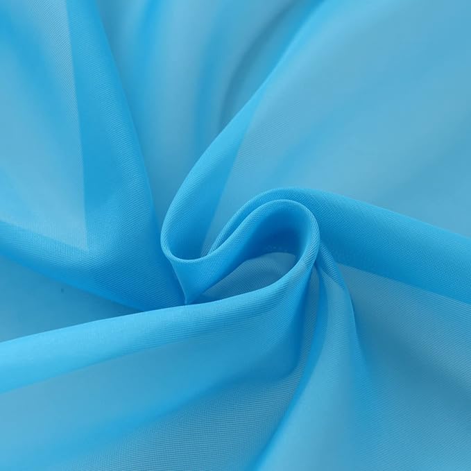 SpaceDresser Basic Rod Pocket Sheer Voile Window Curtain Panels Cyan Blue 1 Pair 2 Panels 52 Width 108 Inch Long for Kitchen Bedroom Children Living Room Yard(Cyan Blue,52 W x 108 L)