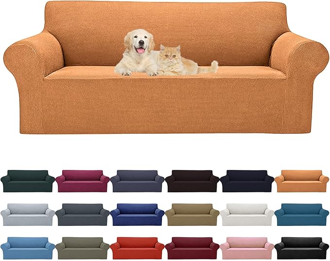 Cupuamon 2026 New Stretch Oversized Sofa Slipcovers Couch Sofa Cover for 4 Seater Furniture Protector Covers with Elastic Bottom Jacquard Fabric Small Checks for Pets, Kids - Golden