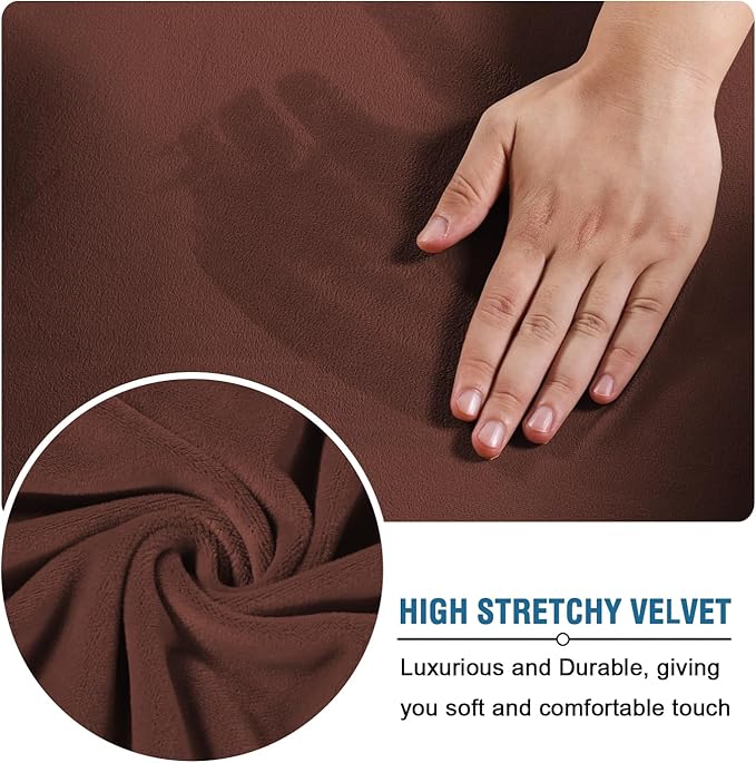 H.VERSAILTEX Modern Velvet Plush 4 Piece High Stretch Sofa Slipcover Furniture Protector Form Fit Velvet Extra Large Sofa Cover for 3 Cushion Couch Width Up to 105 Inch (XL Sofa, Burnt Brick)