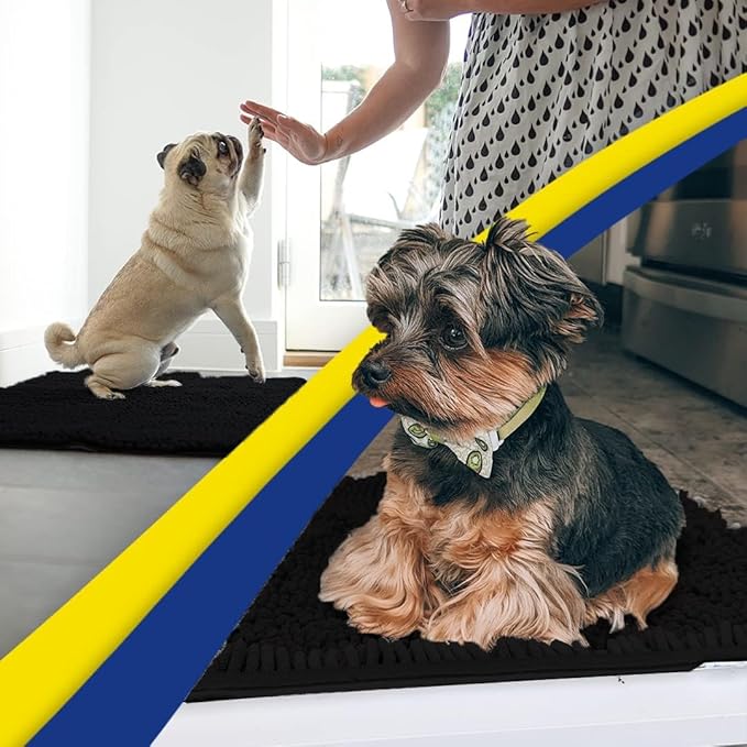Muddy Mat® | Super Absorbent Door Mat Indoor, Microfiber Quick Dry Chenille Entryway Rug, Non-Slip Front Door Mat, Indoor Mats for Entryway, Machine Washable Pet Rug, Black 24"x120"