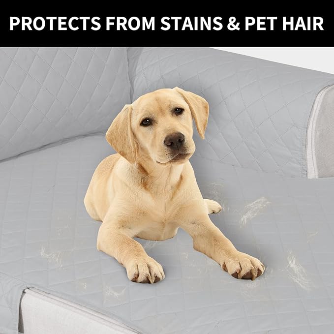 Easy-Going Reversible Chaise Lounge Couch Cover Water Resistant Sofa Cover Sectional L Shaped Sofa Slipcover with Adjustable Straps Furniture Protector for Dogs (115X34 in, Light Gray/Light Gray)