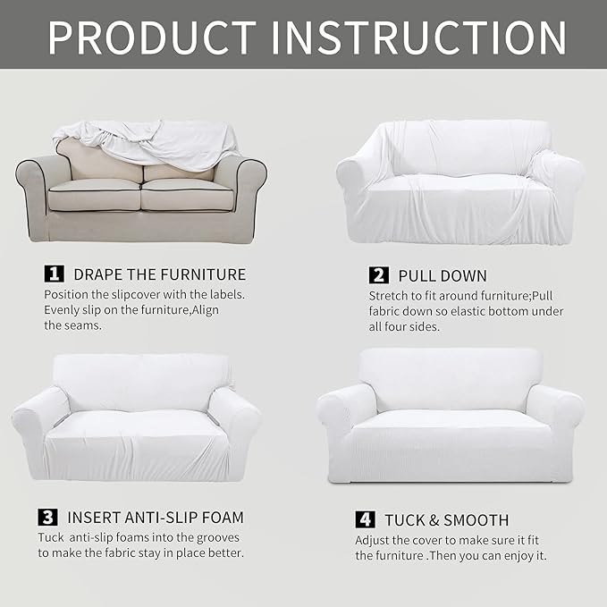 Easy-Going Stretch Loveseat Slipcover 1-Piece Sofa Cover Furniture Protector Couch Soft with Elastic Bottom for Kids Polyester Spandex Jacquard Fabric Small Checks (Loveseat, Snow White)